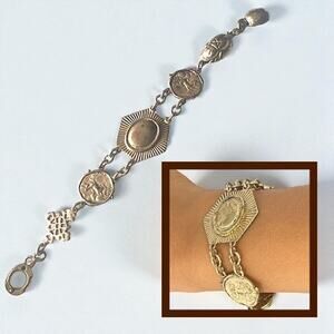 Chico’s Additions “Hidden Treasure Plains” Coin Link Bracelet Gold-Tone apprx 7”